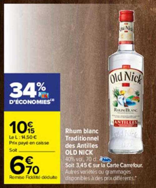 rhum blanc traditionnel des antiles old nick