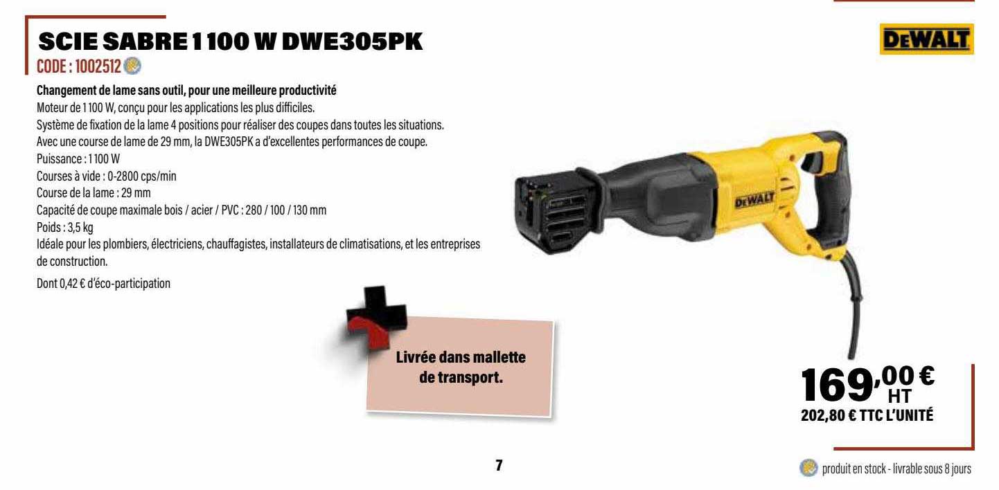 scie sabre 1100 w dwe305pk dewalt