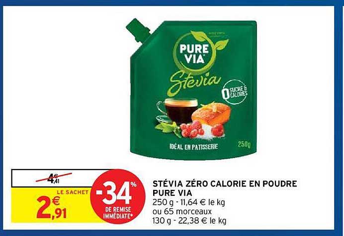 stévia zéro calorie en poudre pure via