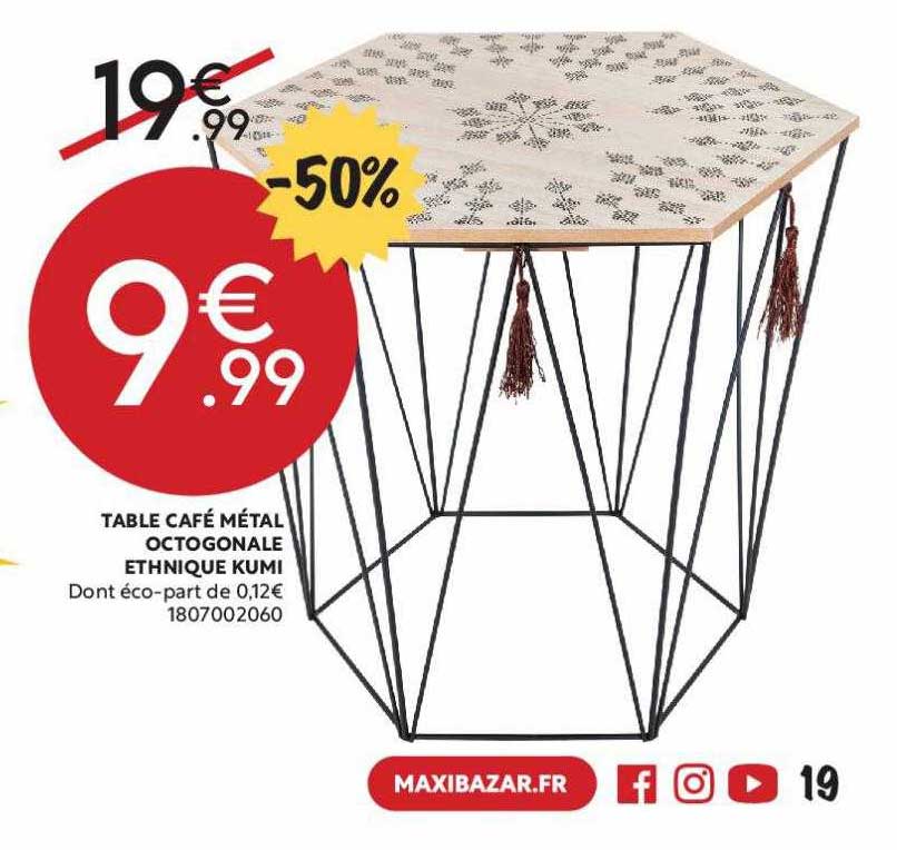 table café métal octogonale ethnique kumi