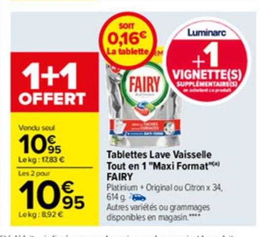tablettes lave vaisselle tout en 1 "maxi format" fairy