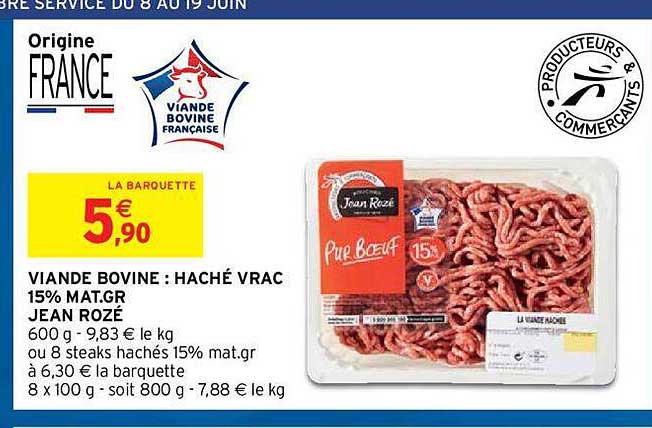 viande bovine : haché vrac 15% mat. gr. jean rozé