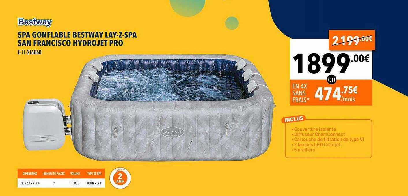 spa gonflable bestway lay-z-spa san francisco hydrojet pro