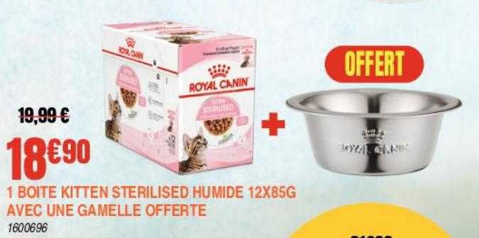 1 boîte kitten sterilised humide 12 x 85 g avec une gamelle offerte royal canin