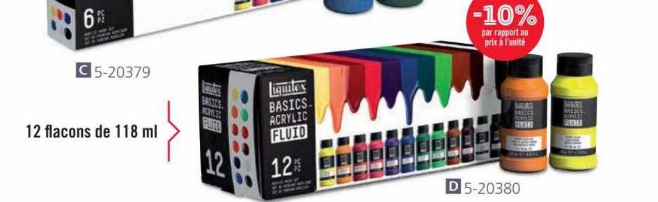 12 flacons de 118 ml liquitex basics - acrylic fluid