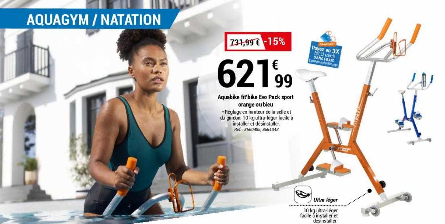 aquabike fit'bike evo pack sport orange ou bleu