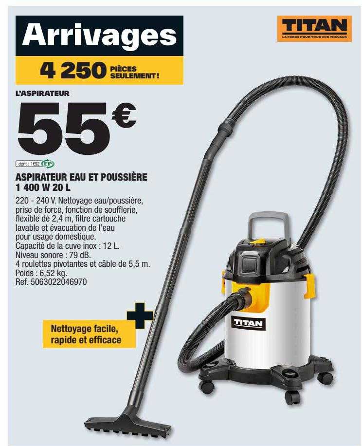 Aspirateur Eau Et Poussière 1400w 20l Titan