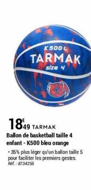Ballon De Basketball Taille 4 Enfant - K500 Bleu Orange Tarmak