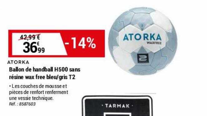 ballon de handball h500 sans résine waw free bleu-gris t2 atorka