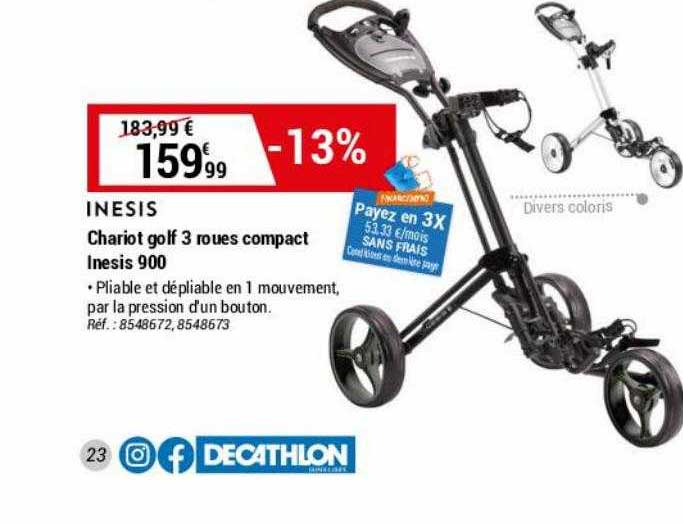 chariot golf 3 roues compact inesis 900