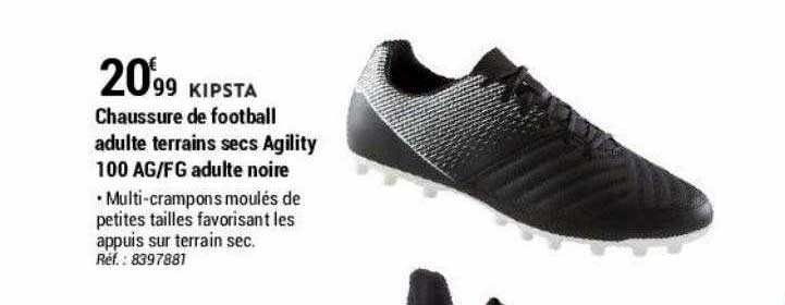 chaussure de football adulte terrains secs agility 100 ag-fg adulte noire kipsta