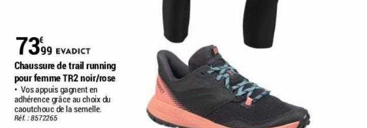 chaussure de trail running pour femme tr2 noir-rose evadict