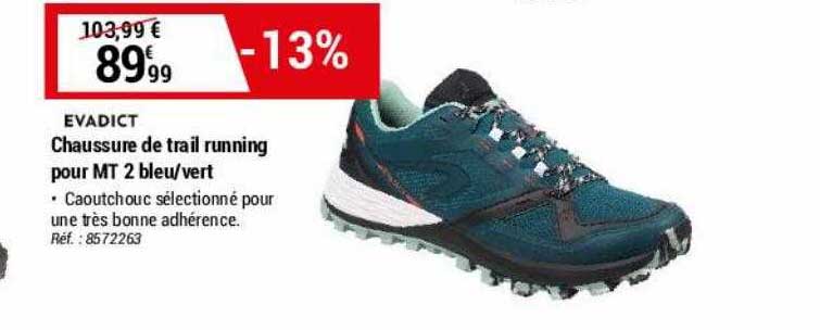 chaussure de trail running pour mt 2 bleu-vert evadict