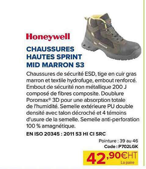 chaussures hautes sprint mid marron s3 honeywell