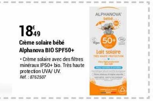 Crème Solaire Bébé Alphanova Bio Spf50+