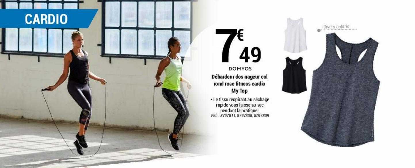 débardeur dos nageur col rond rose fitness cardio my top domyos
