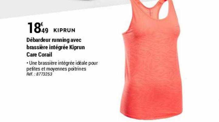 débardeur running avec brassière intégrée kiprun care corail