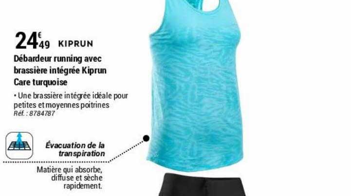 débardeur running avec brassière intégrée kiprun care turquoise