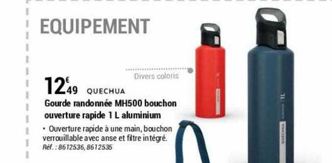 gourde randonnée mh500 bouchon ouverture rapide 1l aluminium quechua
