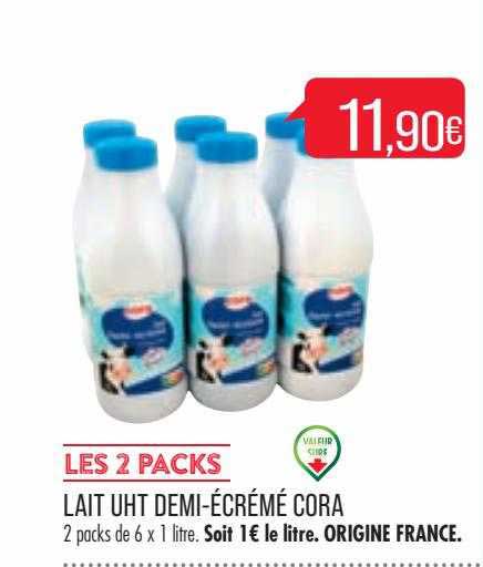 lait uht demi-écrémé cora