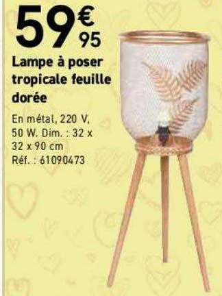 lampe à poser tropicale feuille dorée