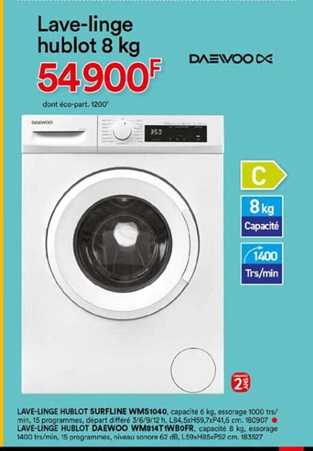 lave-linge hublot 8 kg daewoo