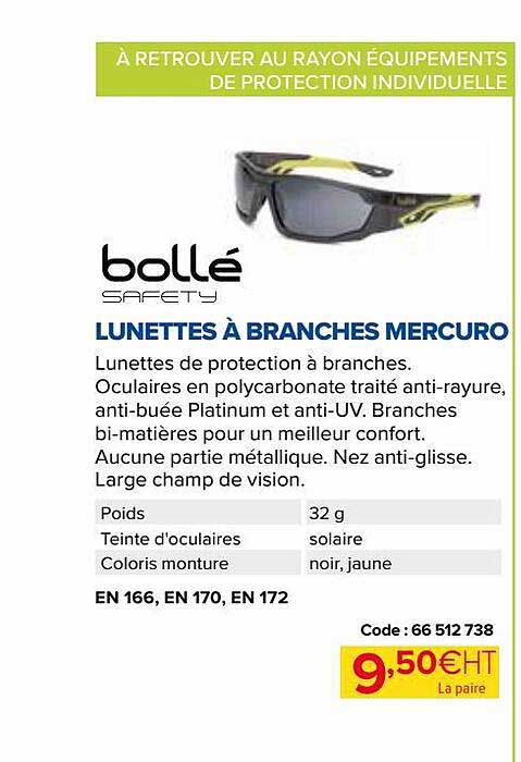 lunettes à branches mercuro bollé safety