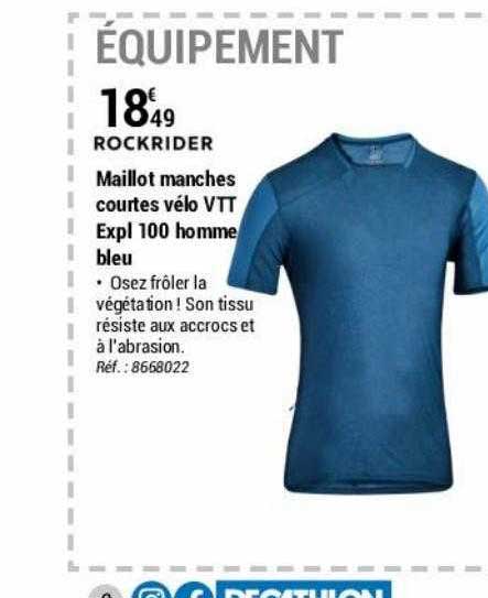 maillot manches courtes vélo vtt expl 100 homme bleu rockrider