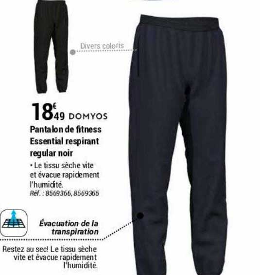 Pantalon De Fitness Essential Respirant Régular Noir Domyos