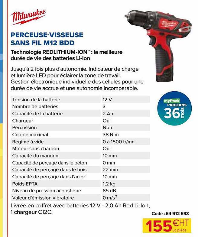 Perceuse-visseuse Sans Fil M12 Bdd Milwaukee
