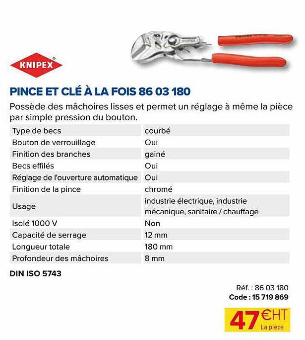 Pince Et Clé à La Fois 86 03 180 Knipex