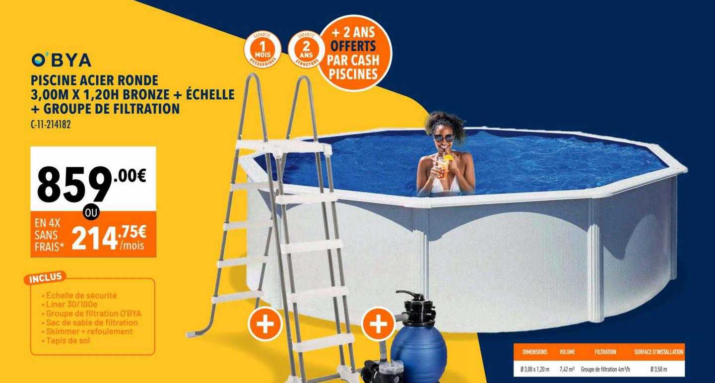 piscine acier ronde 3,00m x 1,20h bronze + échelle + groupe de filtration o'bya