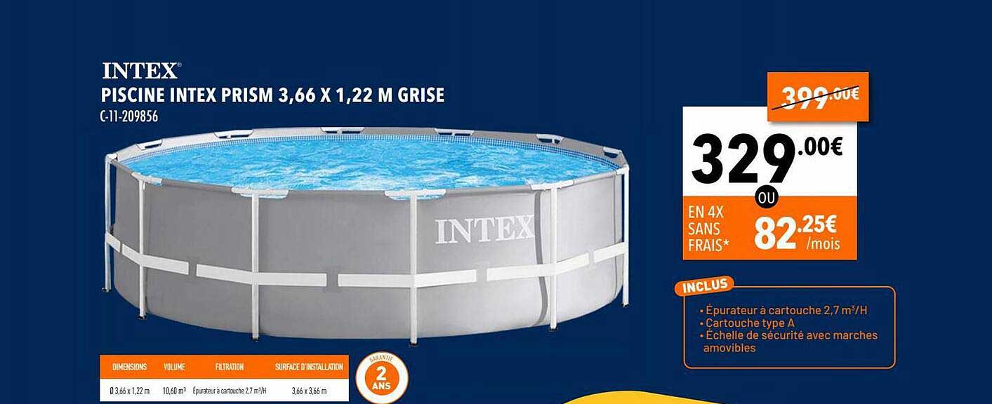 Piscine Intex Prism 3,66 X 1,22 M Grise