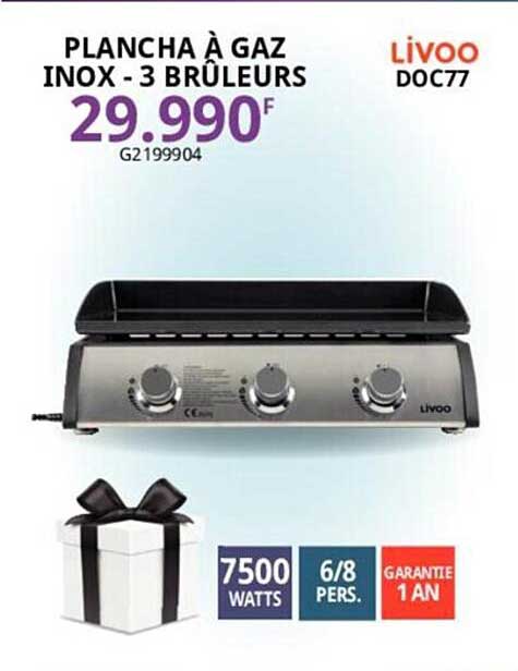 plancha à gaz inox - 3 brûleurs livoo