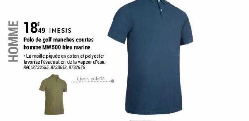 polo de golf manches courtes homme mw500 bleu marine inesis