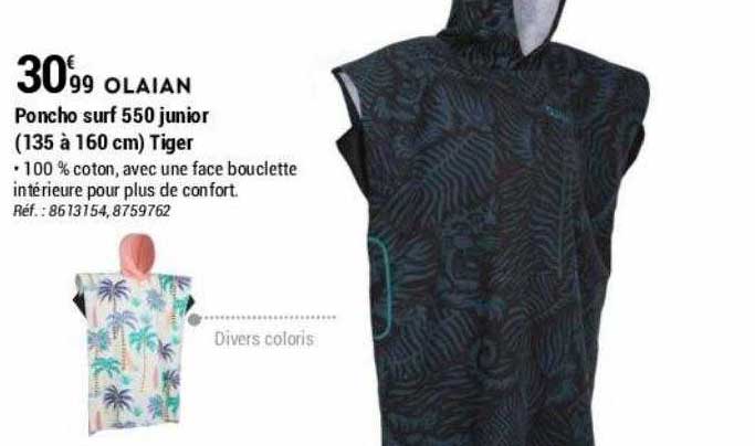 poncho surf 550 junior (135 à 160 cm) tiger olaian