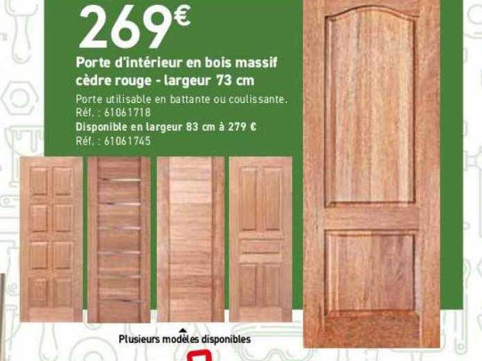 porte d'intérieur en bois massif cèdre rouge - largeur 73 cm