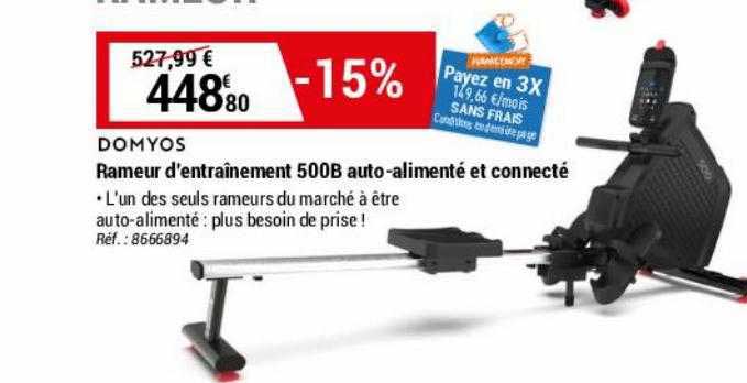 rameur d'entraînement 500b auto-alimenté et connecté domyos