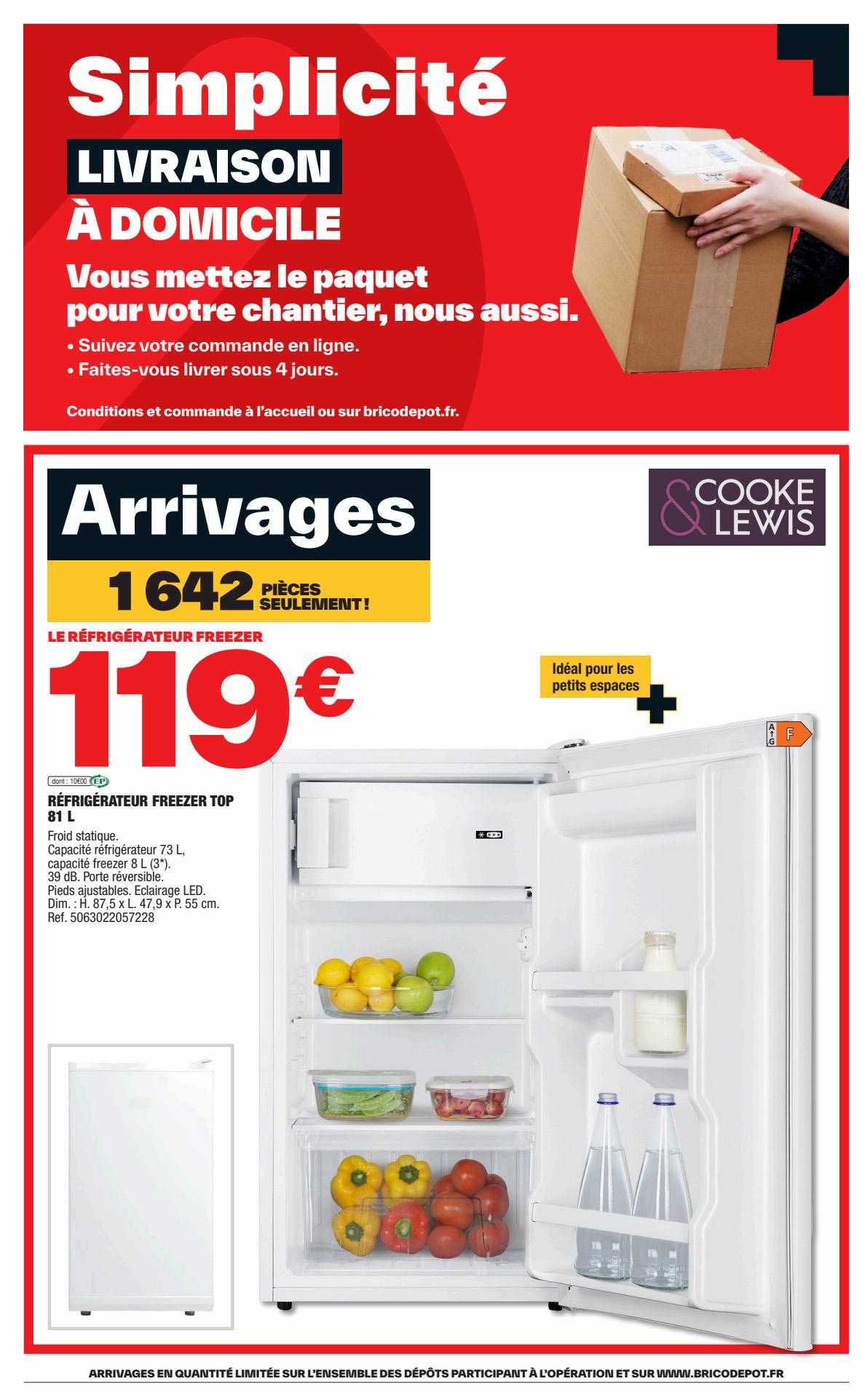 réfrigérateur freezer top 81l cooke & lewis