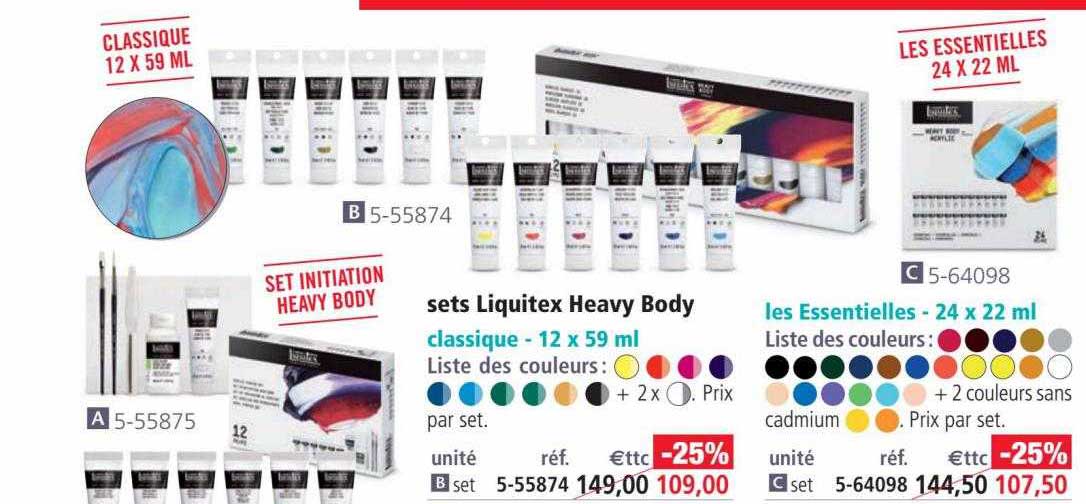 sets liquitex heavy body classique - 12 x 59 ml, les essentielles - 24 x 22 ml