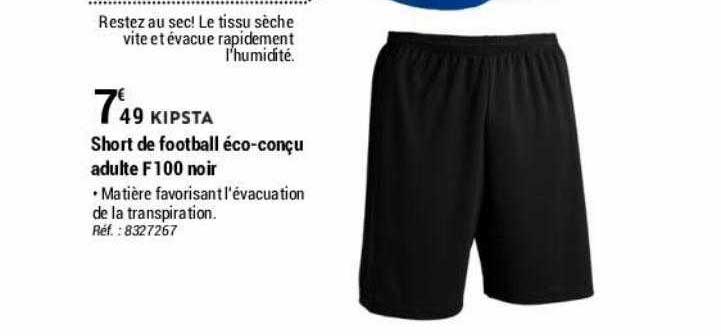 short de football éco-conçu adulte f100 noir kipsta