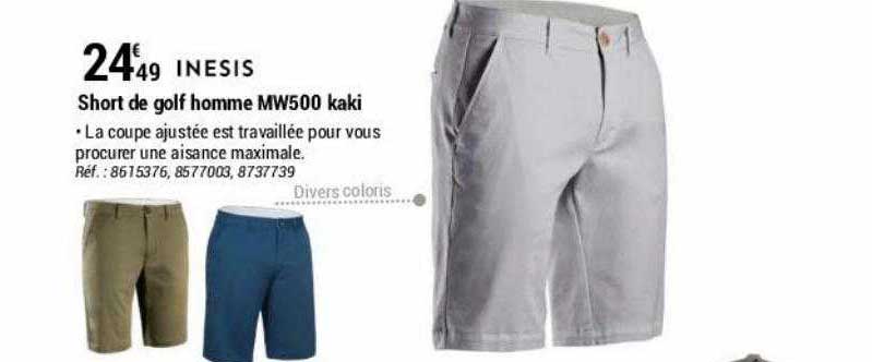 short de golf homme mw500 kaki inesis