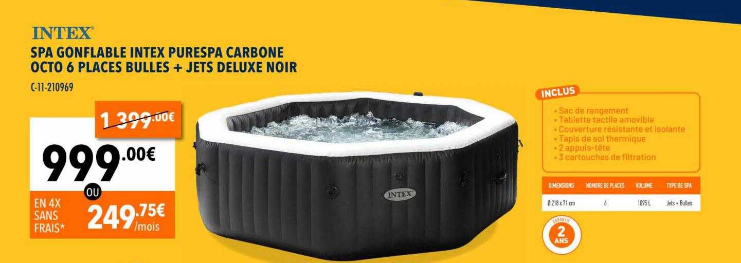 spa gonflable intex purespa carbone ocot 6 places bulles + jets deluxe noir