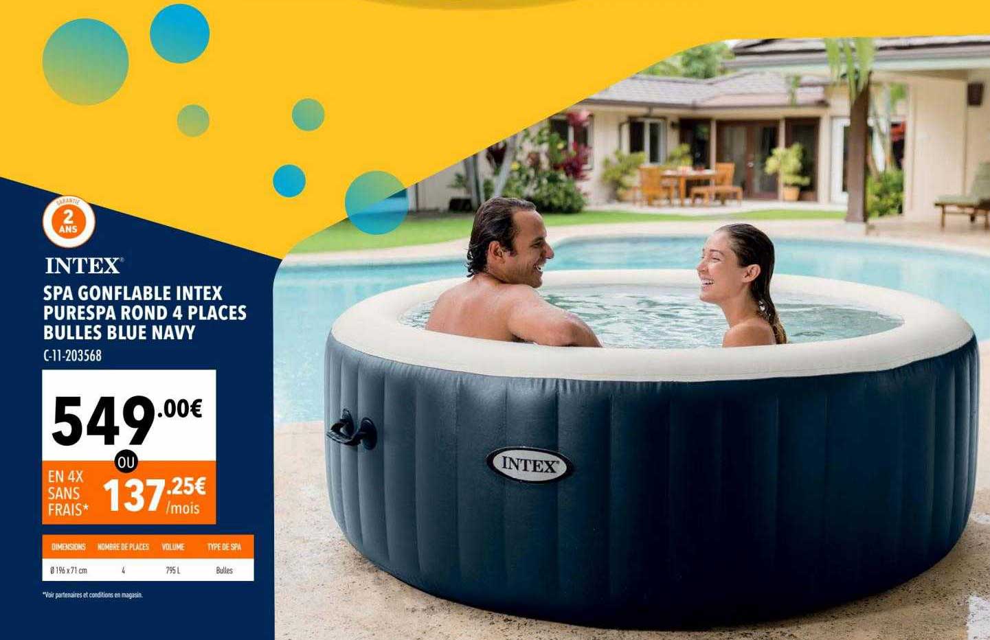 spa gonflable intex purespa rond 4 places bulles blue navy