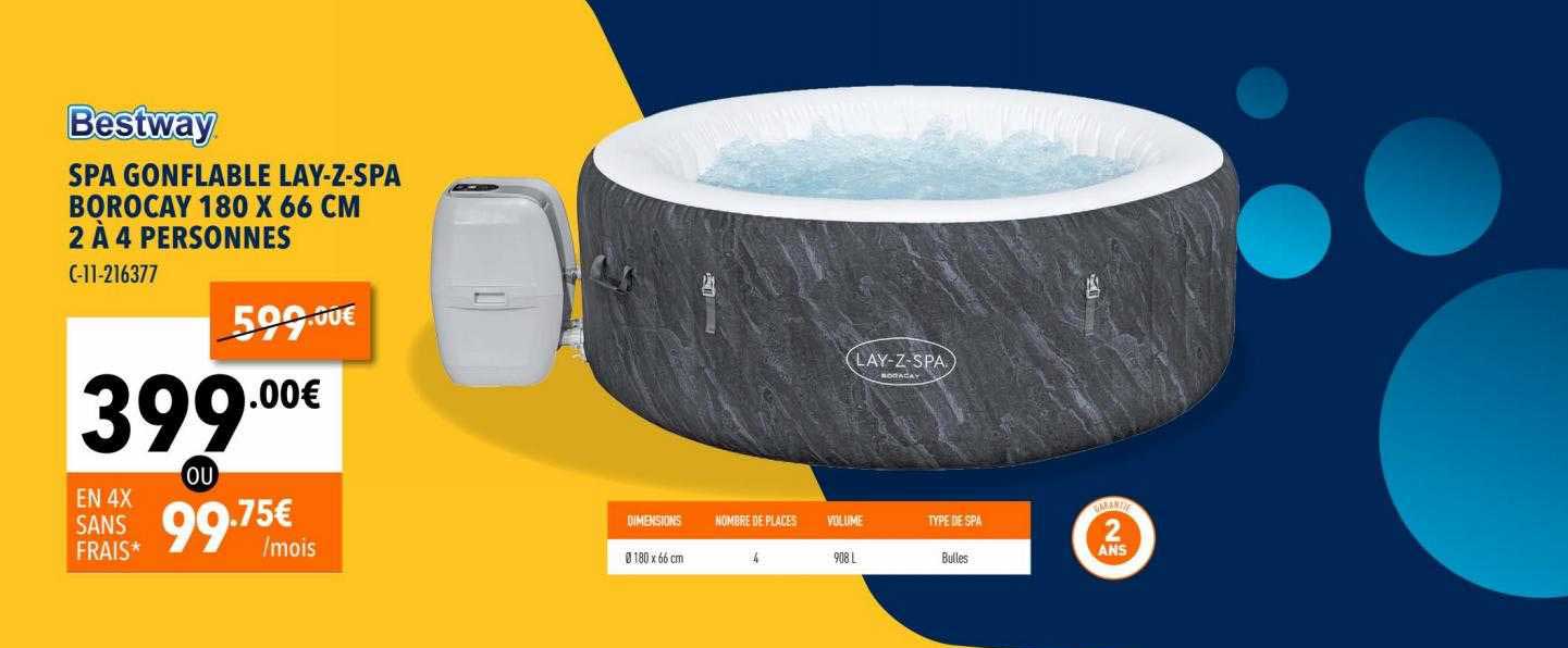 spa gonflable lay-z-spa borocay 180 x 66 cm 2 à 4 personnes bestway