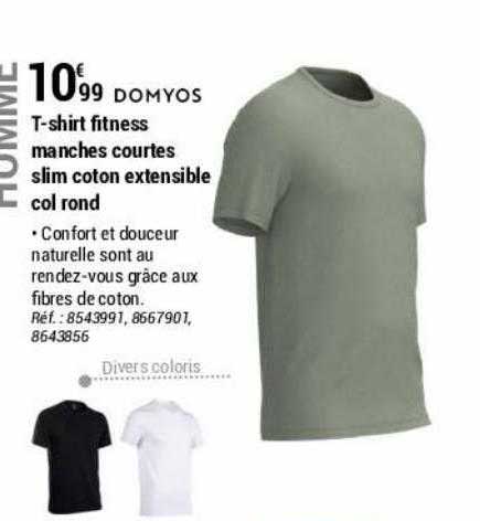 t-shirt fitness manches courtes slim coton extensible col rond domyos