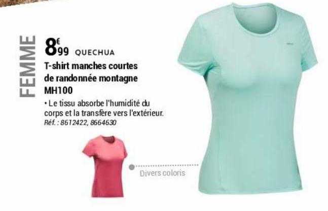 T-shirt Manches Courtes De Randonnée Montagne Mh100