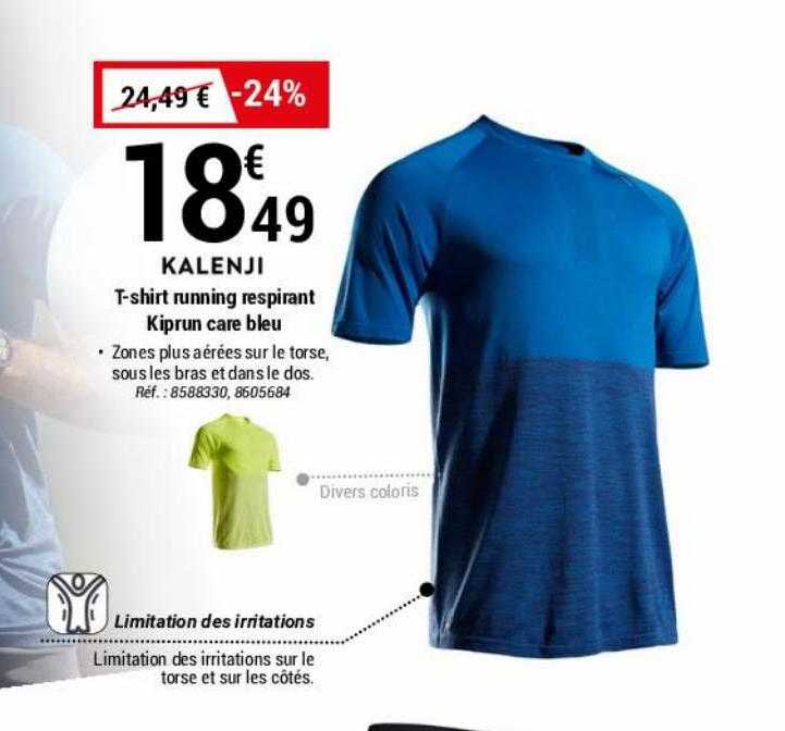 t-shirt running respirant kiprun care bleu kalenji