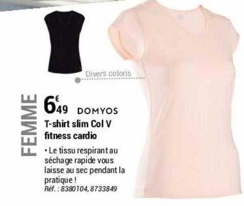 t-shirt slim col v fitness cardio domyos