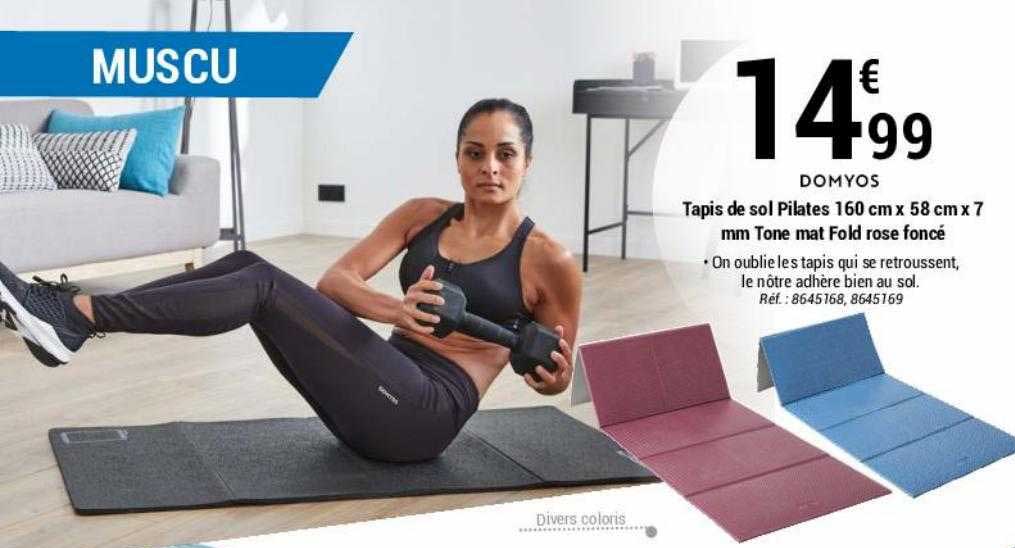 tapis de sol pilates 160 cm x 58 cm x 7 mm tone mat fold rose foncé domyos